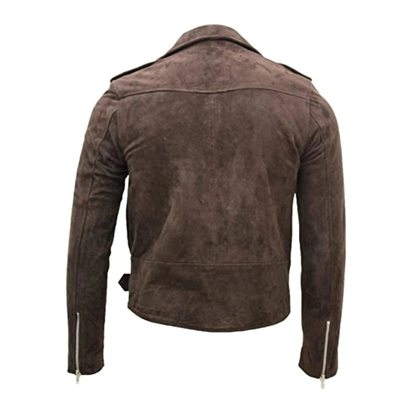 Mens Dark Brown Biker Suede Leather Jacket