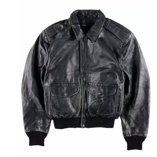 Mens Distressed Black Bomber Leather Jacket