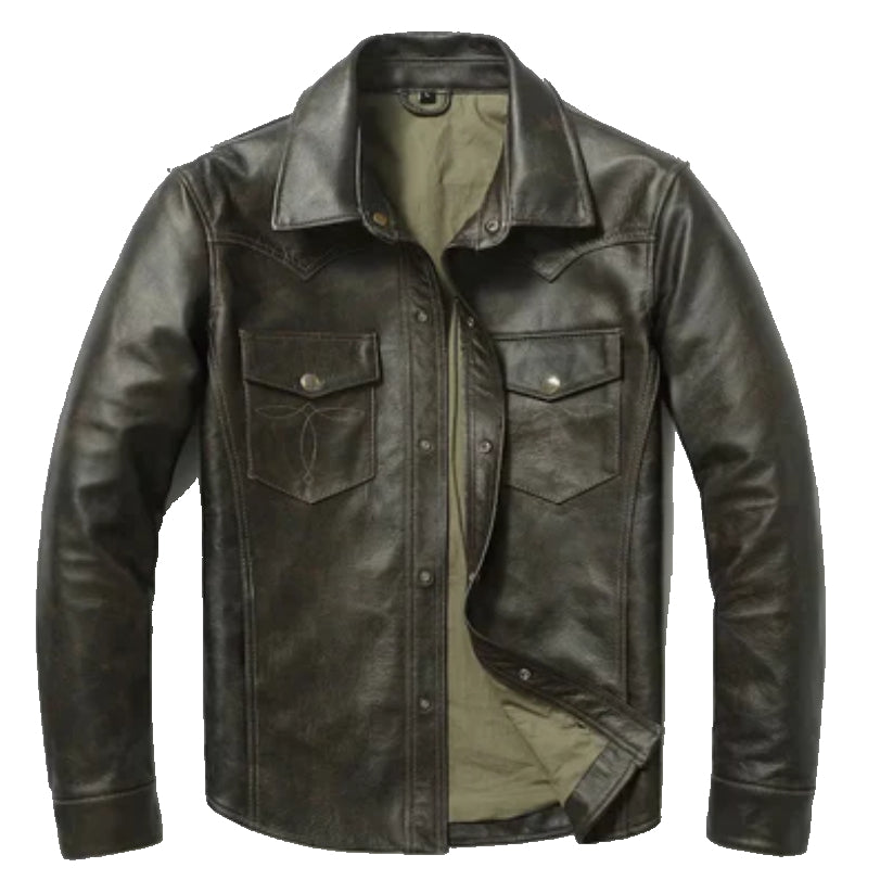 Mens Full Sleeves Leather Shirt