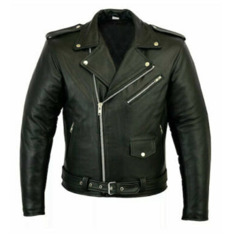 Mens Genuine Motorcycle Black Leather Jacket