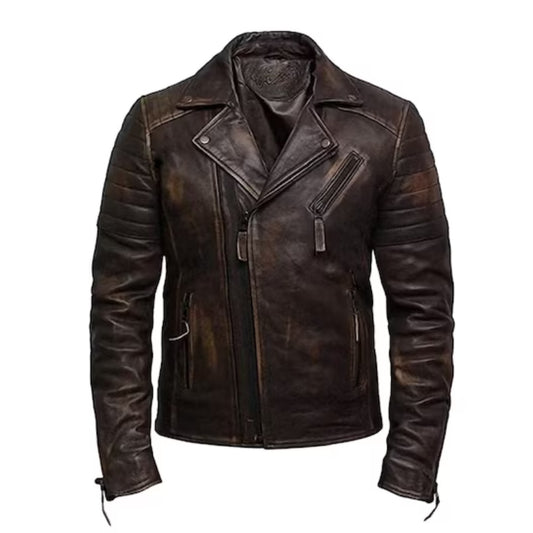 Mens Leather Biker Classic Cafe Racer Leather Jacket