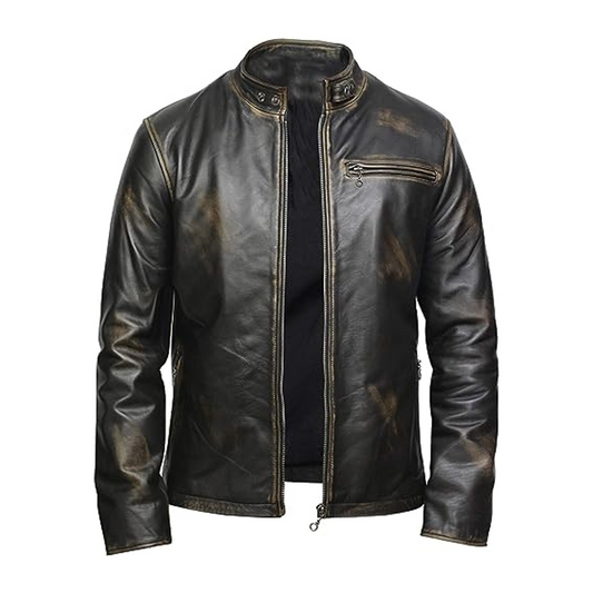 Mens Leather Biker Jacket Black Real Leather Coat Designer