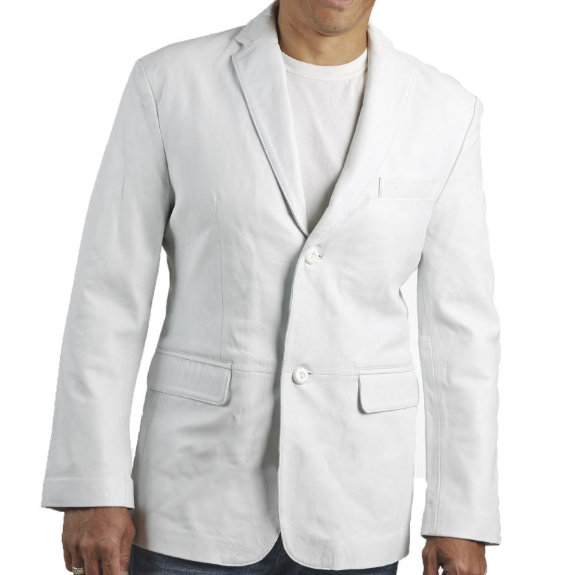 Mens Leather Blazer Slim White Coat