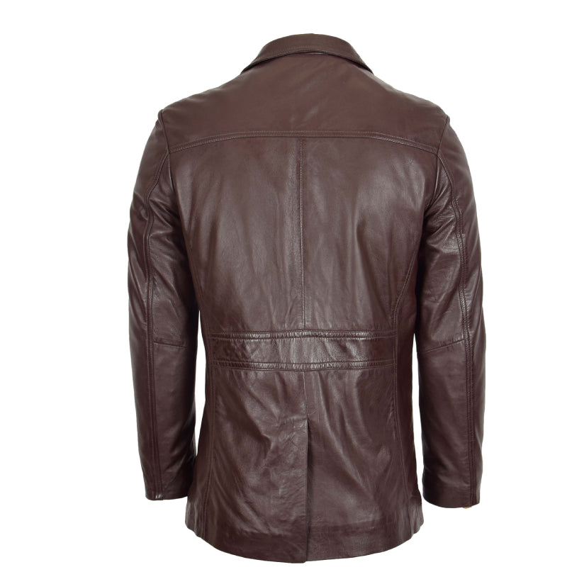 Mens Leather Classic Reefer Jacket Thrill Brown