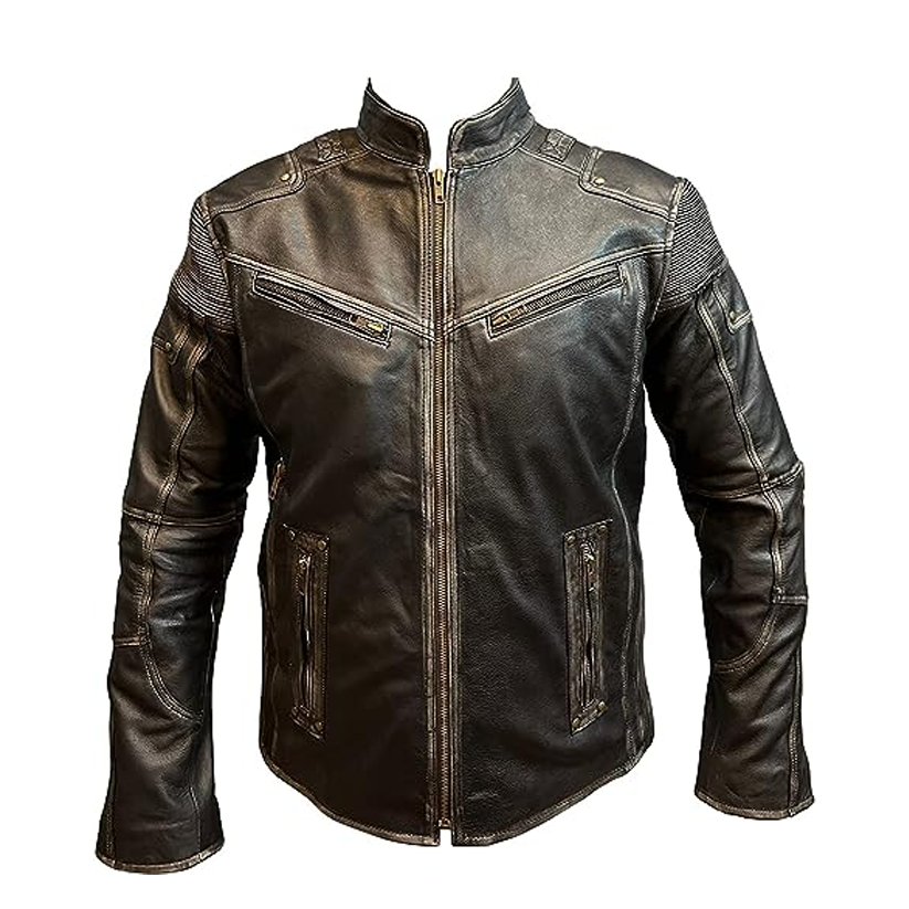 Mens Leather Motorcycle Cafe Racer Biker Jacket