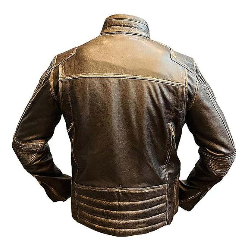 Mens Leather Motorcycle Cafe Racer Biker Jacket