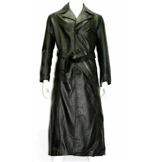 Mens Leather Trench Coat BLACK