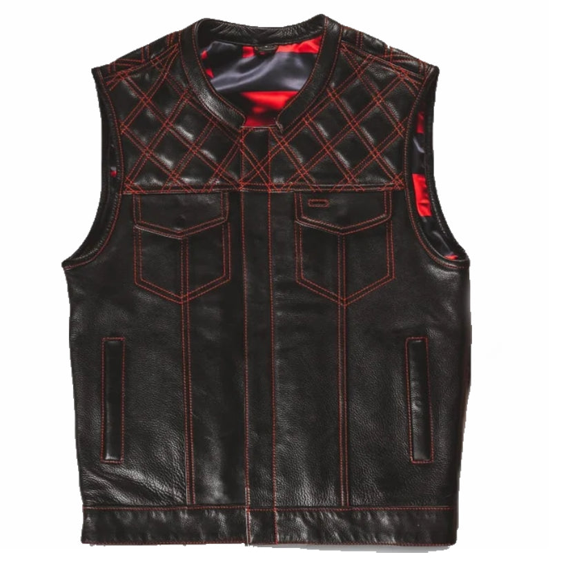 Mens Leather Vest Diamond Quilted Red Colour Vest