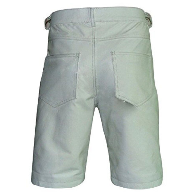 Mens Long Shorts Genuine White Leather