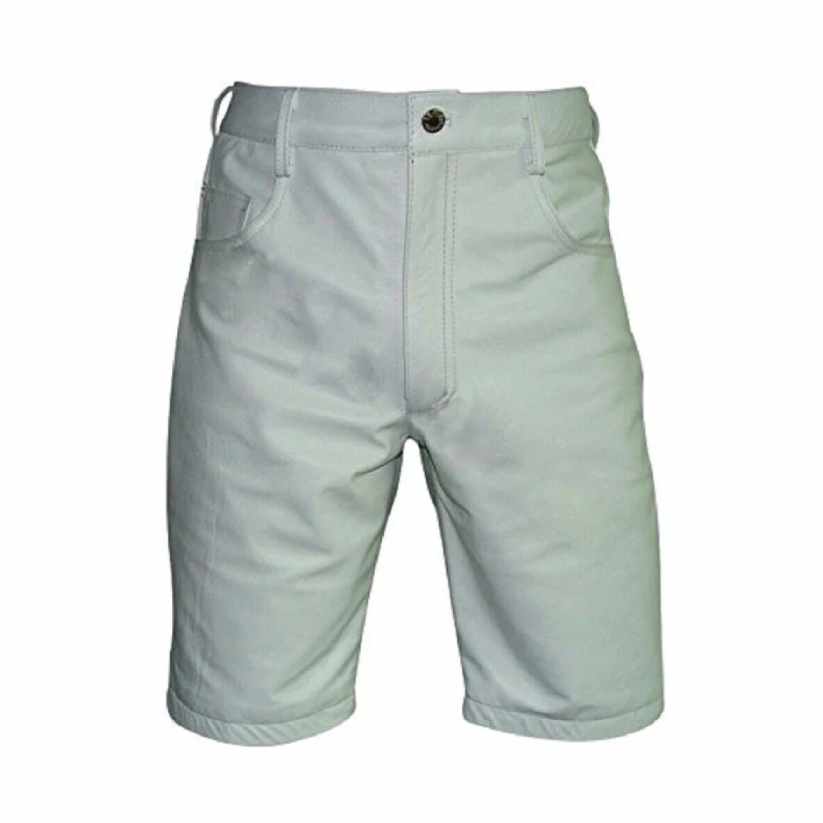 Mens Long Shorts Genuine White Leather