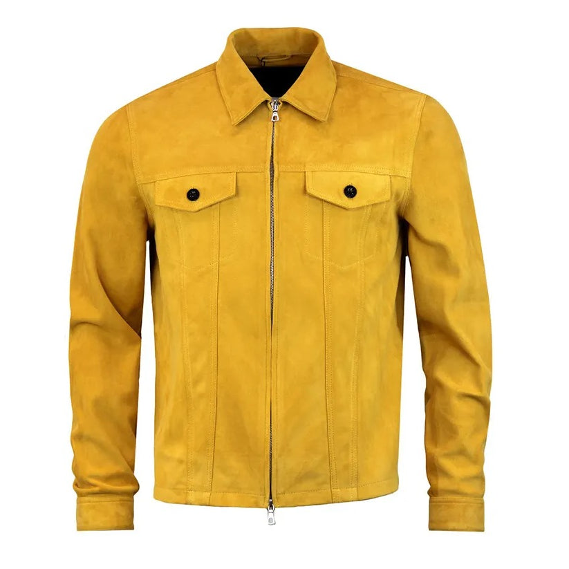 Mens Mustard Classic Suede Leather Jacket