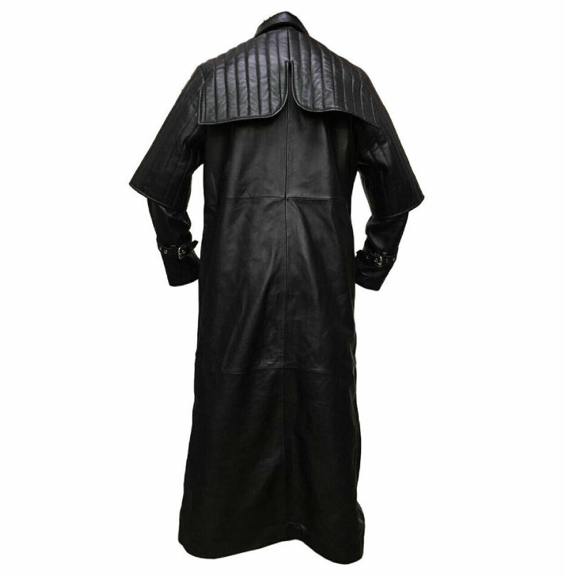 Mens Pure Black Leather Steampunk Trench Coat Duster Matrix Hugh Jackman Coat