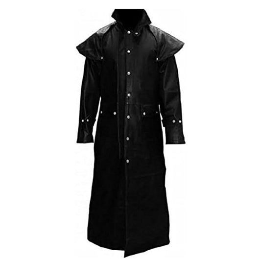 Mens Real Black Leather Duster Riding