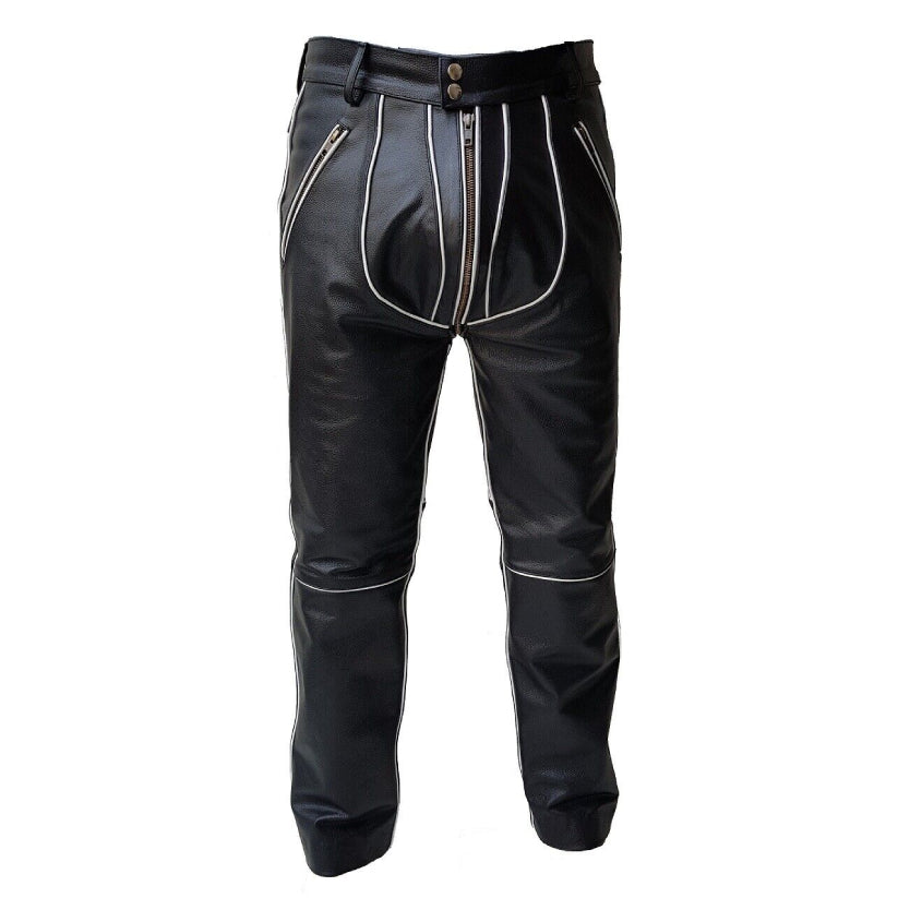 Mens Real Black Leather Pants