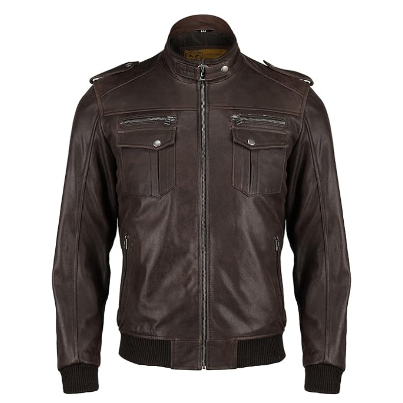 Mens Real Leather Brown Bomber Jacket