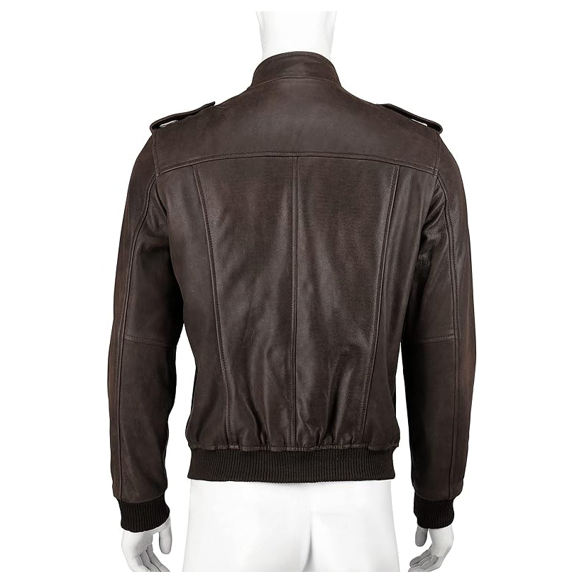 Mens Real Leather Brown Bomber Jacket