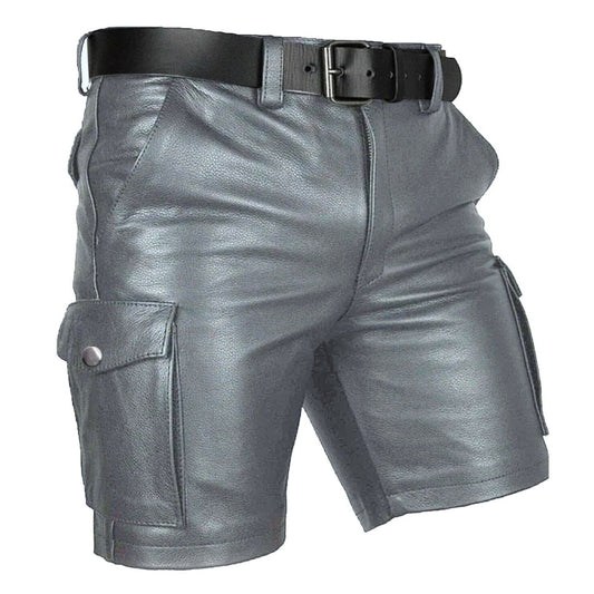 Mens Real Leather Cargo Shorts