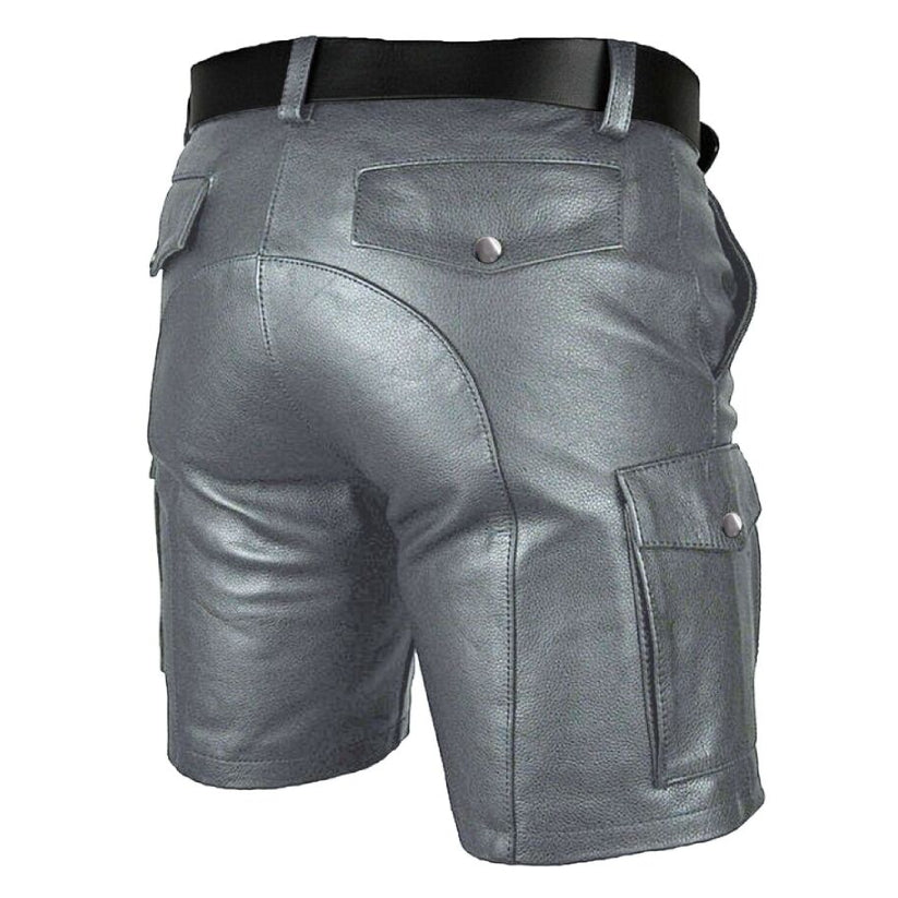 Mens Real Leather Cargo Shorts