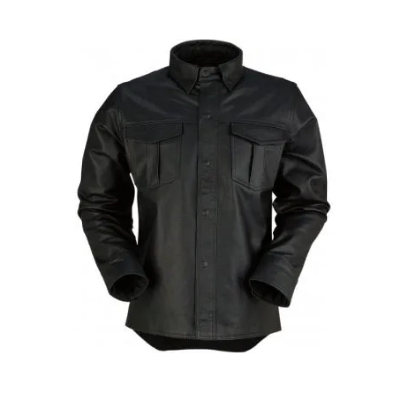 Mens Real Sheepskin Black Leather Shirt