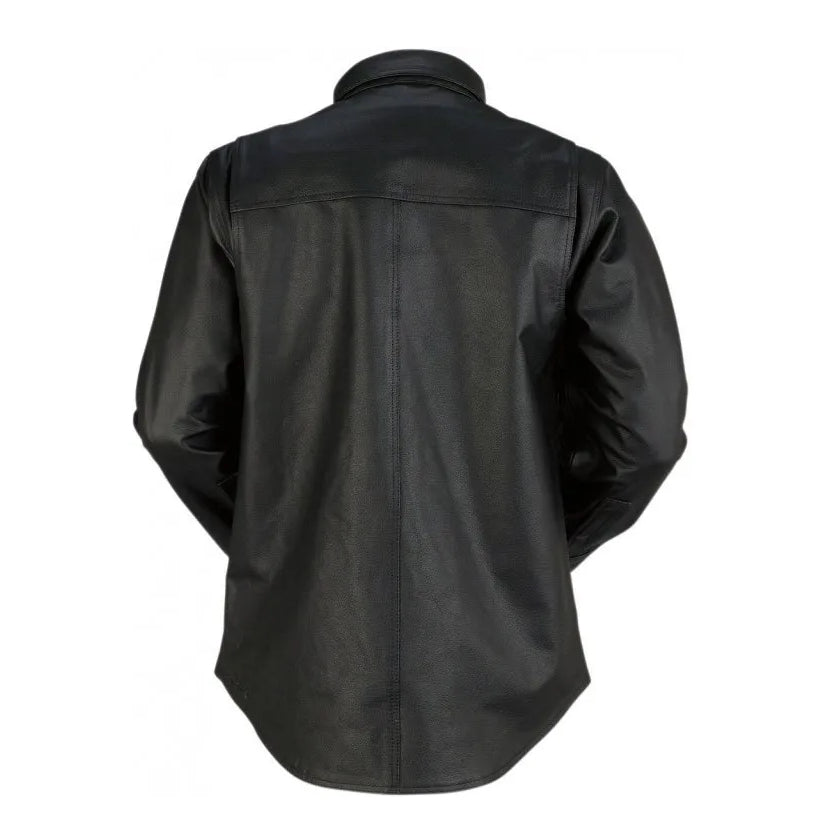 Mens Real Sheepskin Black Leather Shirt