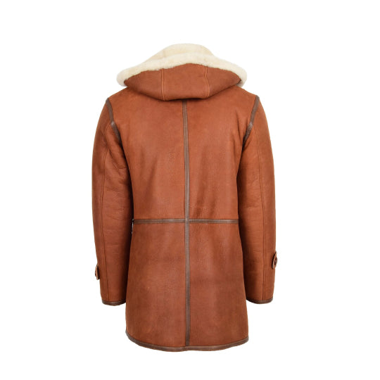 Mens Real Sheepskin Duffle Hooded Coat