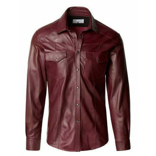 Mens Real Sheepskin Leather Motorbike Motorcycle Style Fashion Full Sleeve Shirt