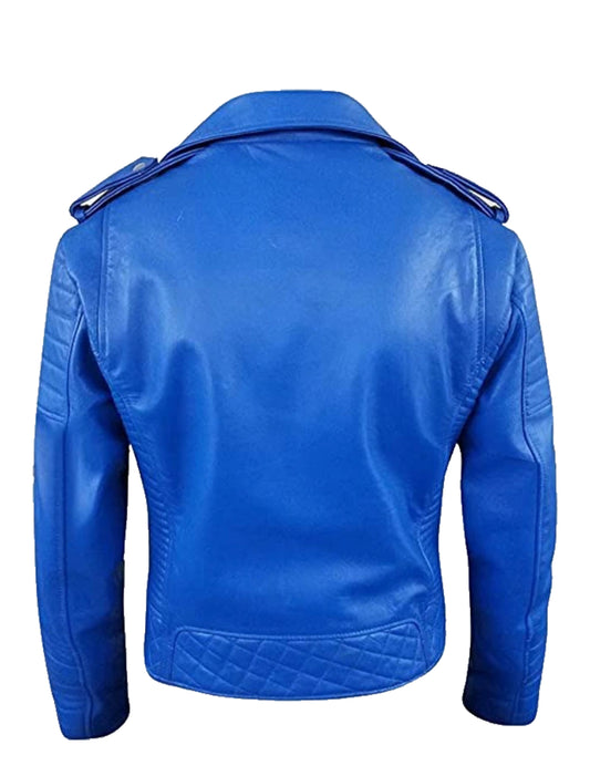 Mens Slimfit Motorcycle Blue Leather Jacket