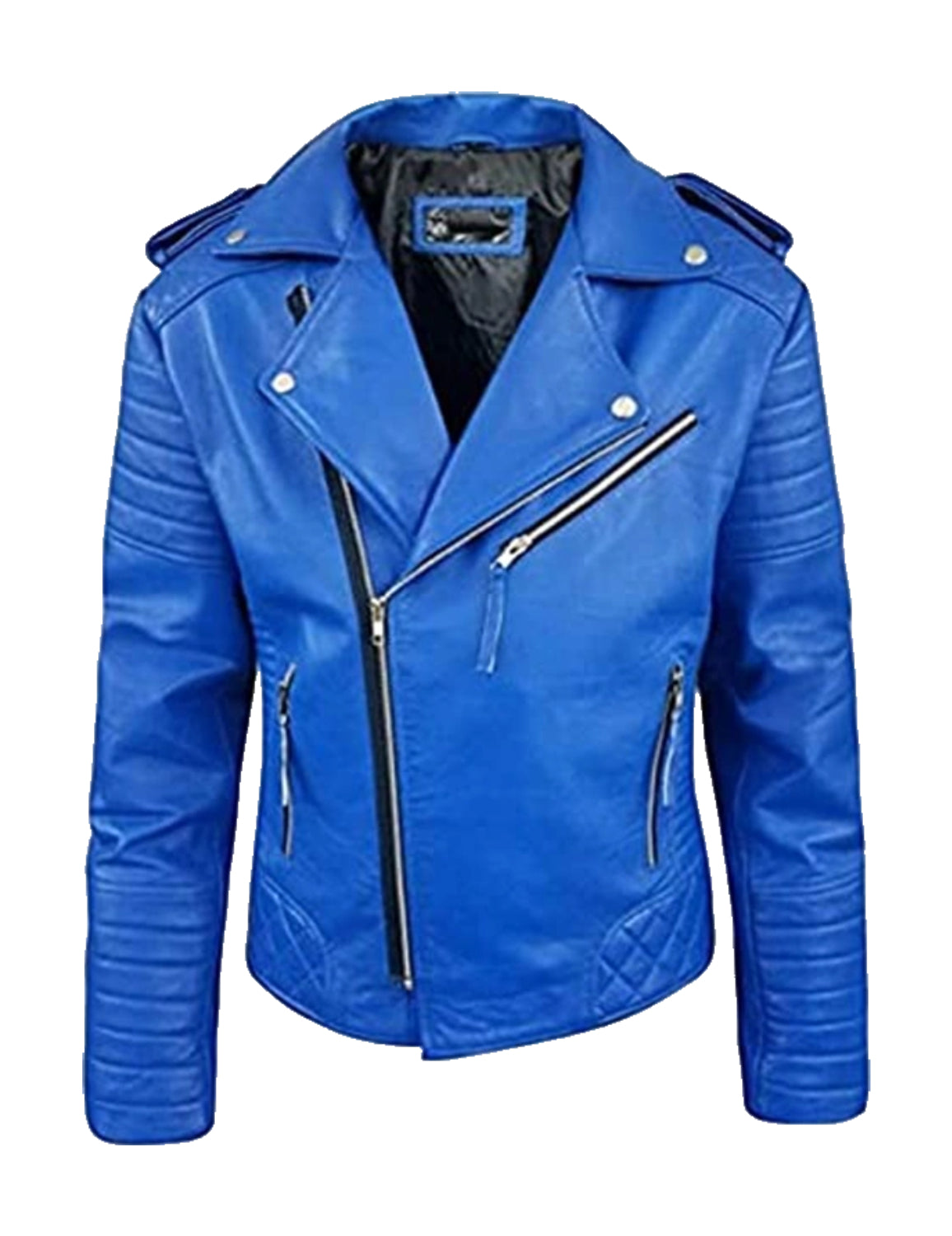 Mens Slimfit Motorcycle Blue Leather Jacket
