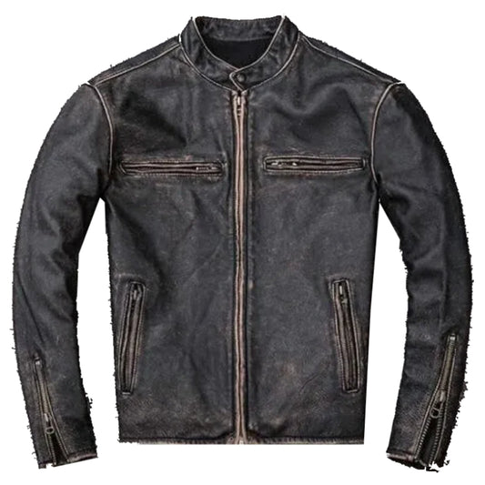 Mens Vintage Black Leather Motorcycle Jacket