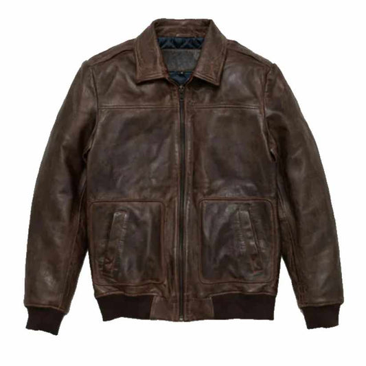 Mens Vintage Brown Leather Bomber Jacket