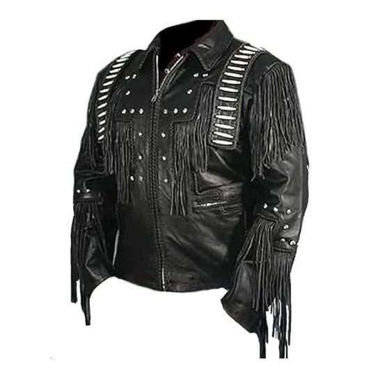 Mens Western Cowboy Black Leather Jacket