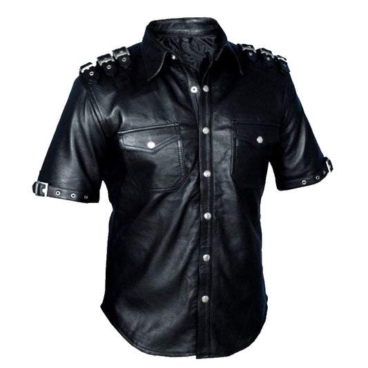 Military Style Black Leather Shirt