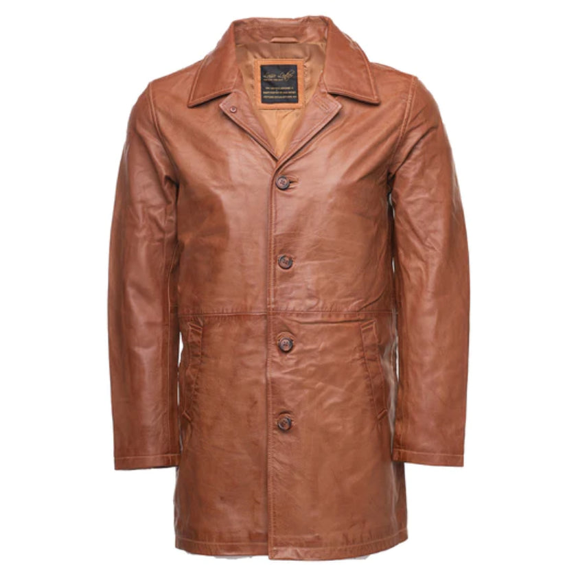 New Brown Leather Trench Coat