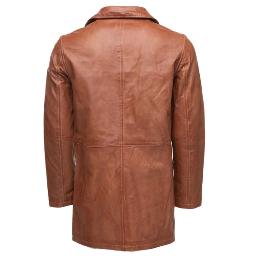 New Brown Leather Trench Coat