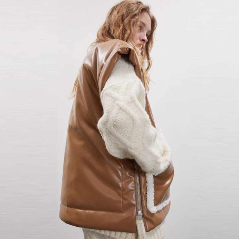 New Brown Women Aviator Leather Vest