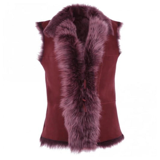 New Maroon Women's Shearling Vest