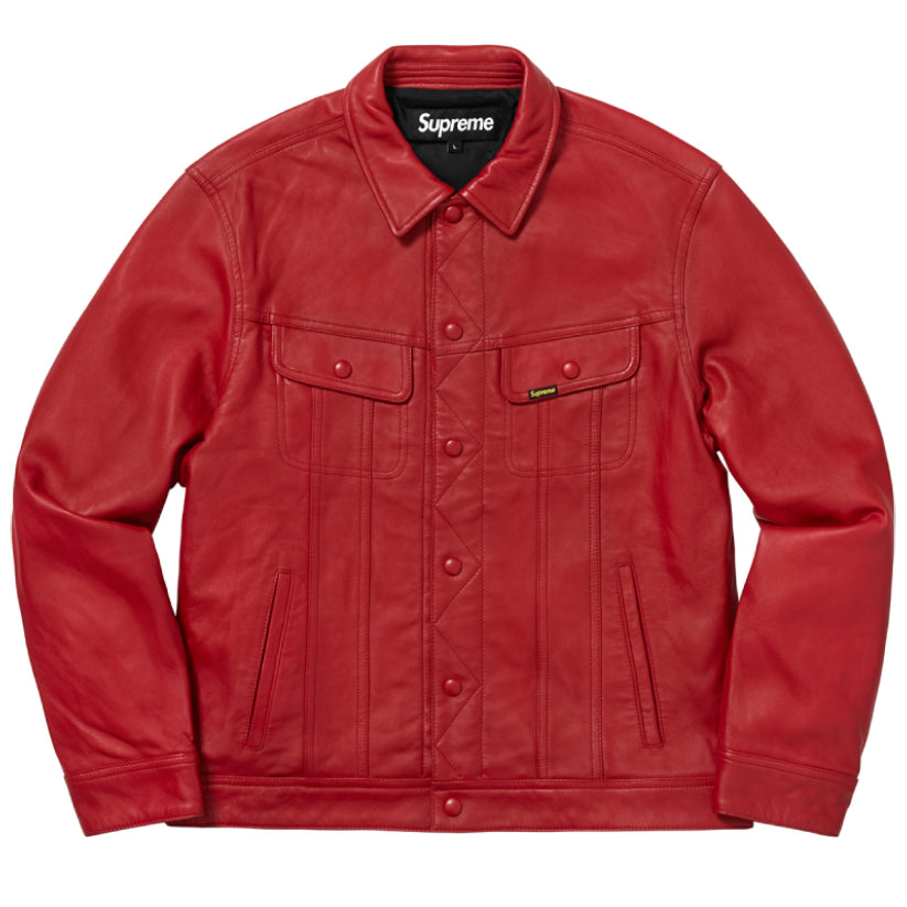 New Red Leather Trucker Jacket