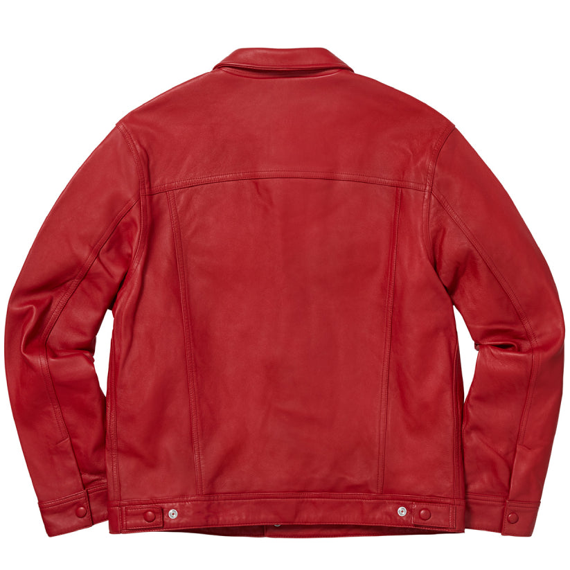New Red Leather Trucker Jacket