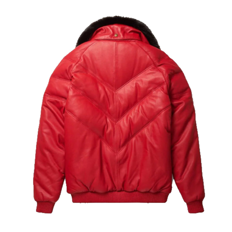 New Red Styles V-Bomber Leather Jacket For Men