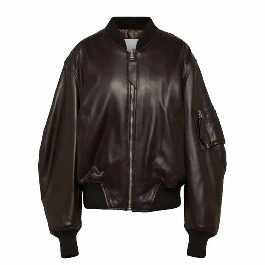 New Style Leather Bomber Jacket Brown