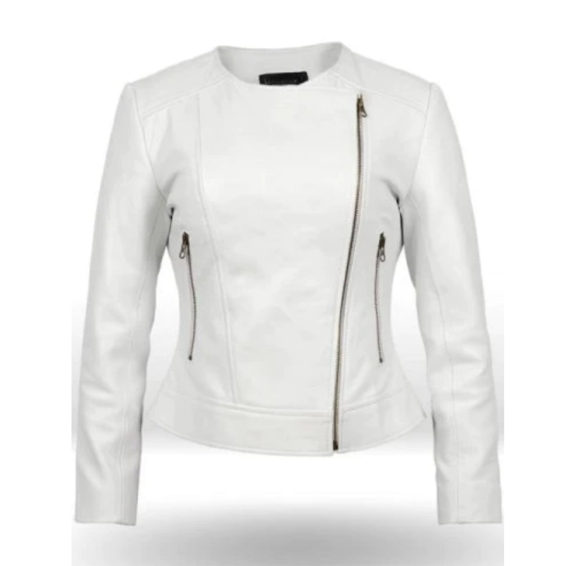 New Stylish Celebrity Leather White Jacket For Women