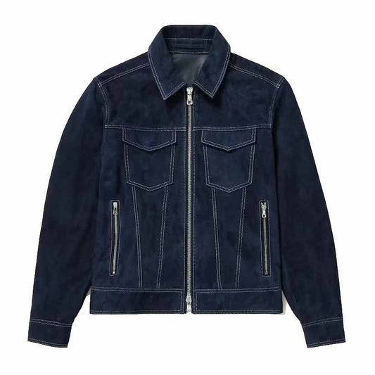 New Stylish Men Blue Suede Leather Jacket