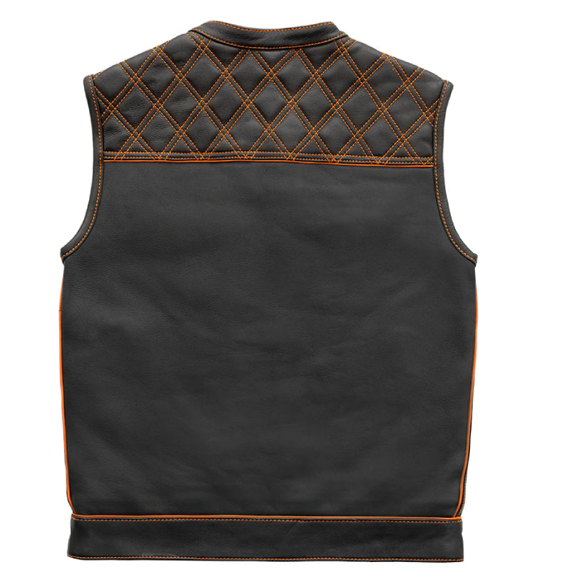 Orange Checker Men's Motorcycle Leather Vest