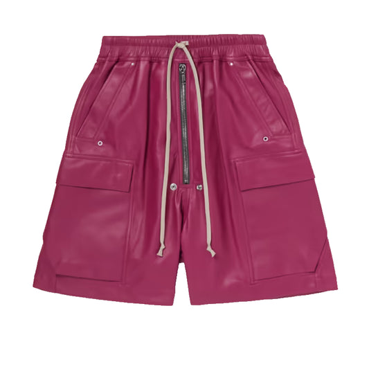 Pink Classic Leather Drawstring Shorts