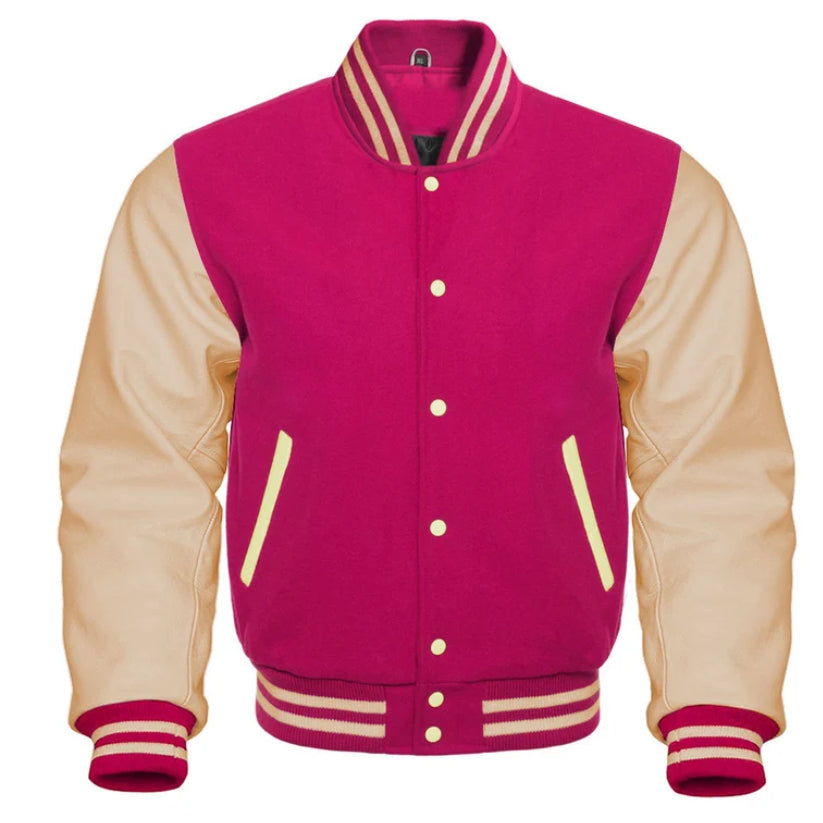 Pink Varsity Letterman Jacket for Men Women
