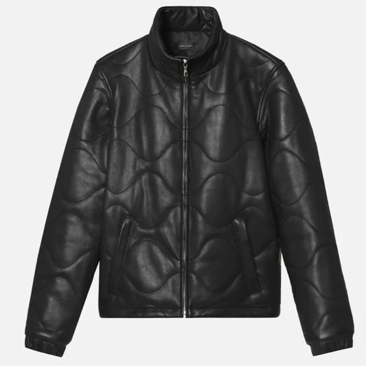 Quilted Black Leather Puffer Jacket