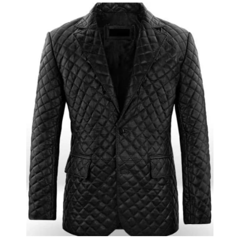 Quilted Leather Blazer Coat Black