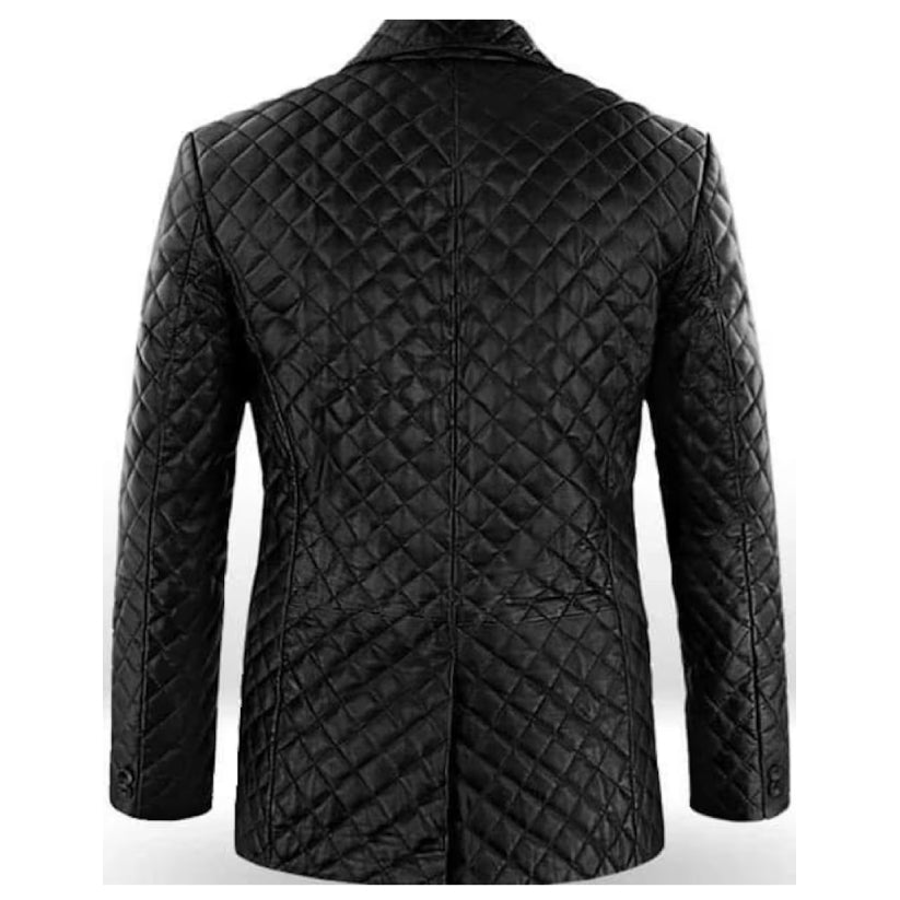 Quilted Leather Blazer Coat Black