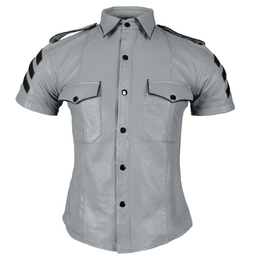 Real Cow Leather Police Military Uniform Shirt