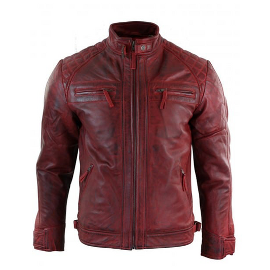 Real Leather Men’s Red Distressed Leather Jacket